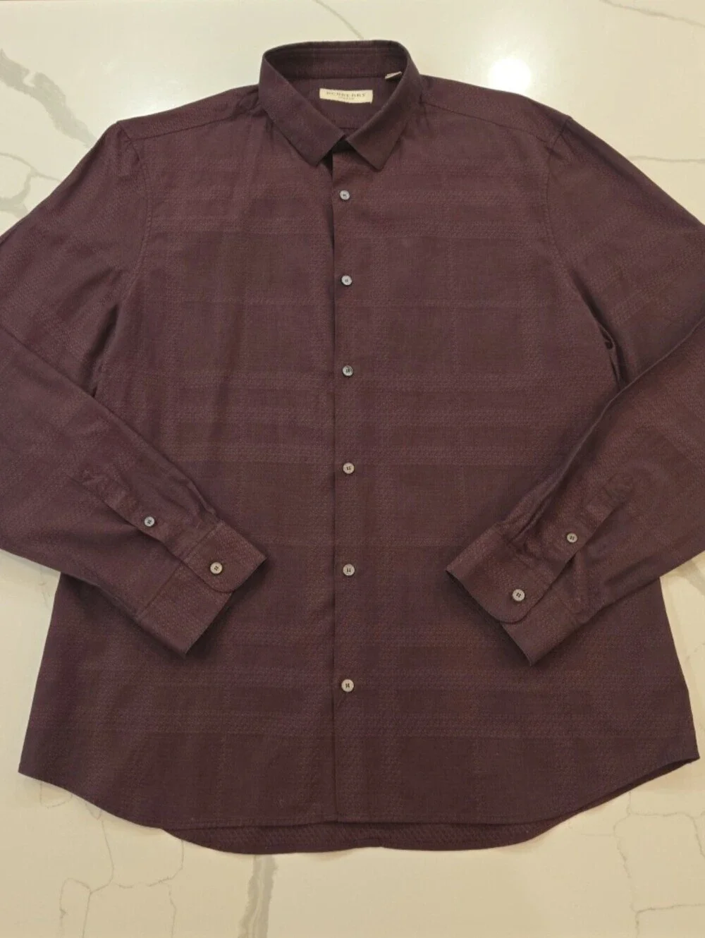 Burberry London Mens Cotton Tailored Fit Burgundy Long Sleeve Shirt XL Preppy